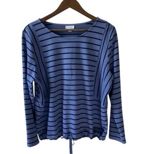 J. Jill Women's Pullover Top Long Sleeve Blue Striped Soft Cotton/Tencel Size LP